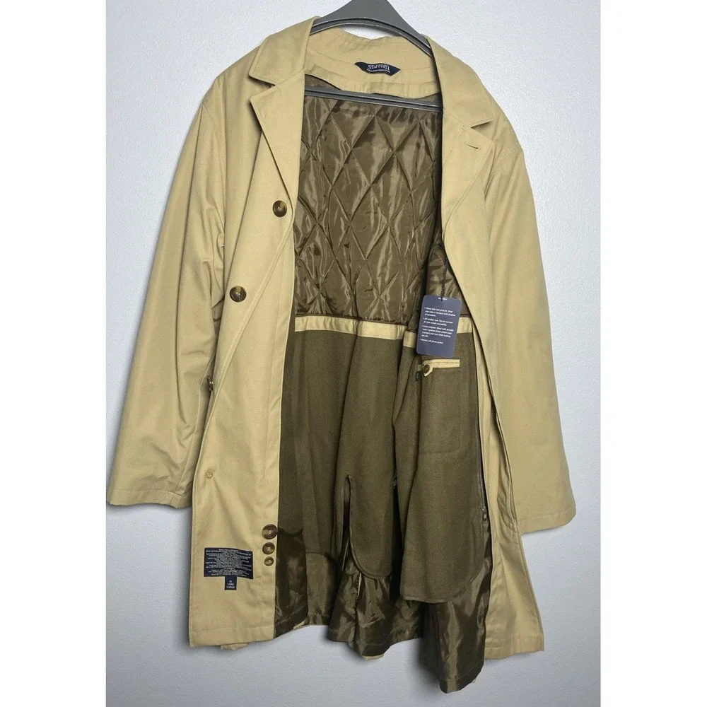 STAFFORD All Weather Poplin Car Coat Zip-Out Liner Tan Men's XL Long NEW ret$180